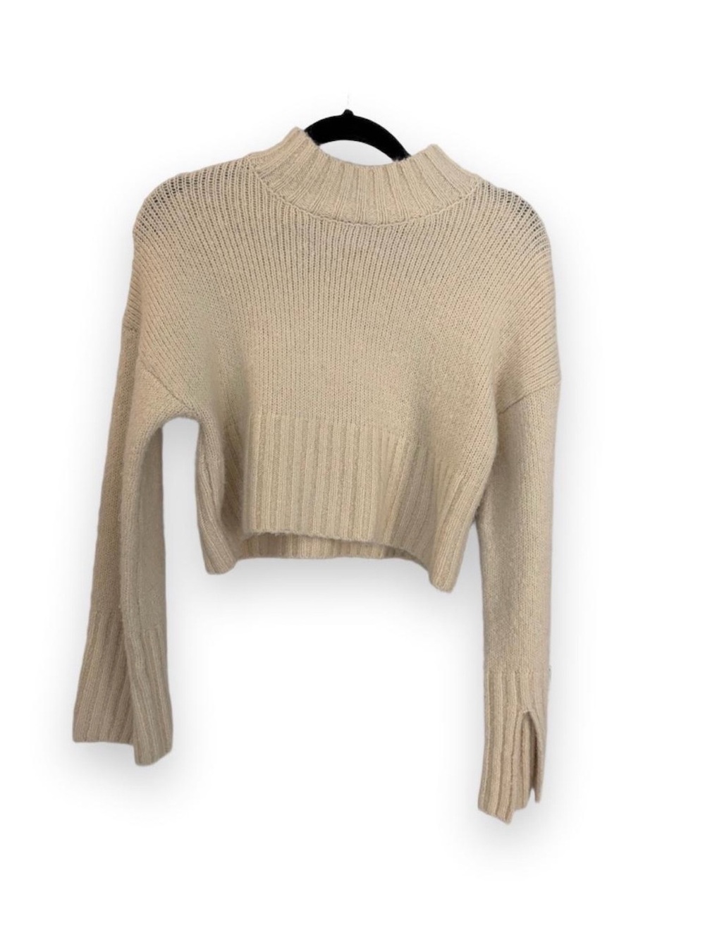 Papermoon Cropped Mock Neck Sweater in Beige